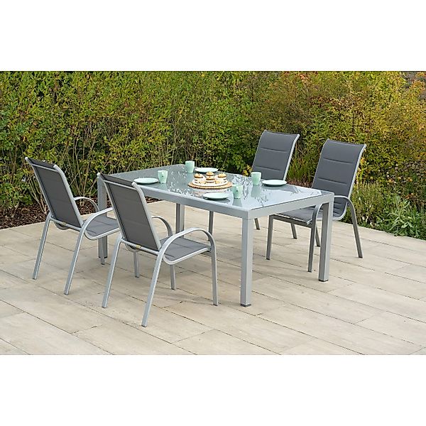 Merxx Amalfi Set 5 -tlg. 4 Stapelsessel Gartentisch 190 x 100 cm Grau günstig online kaufen