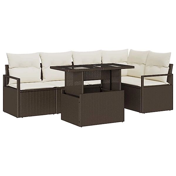 vidaXL Garten-Sofa-Set mit Speicher 6-Tlg Braun Poly Rattan 3357561 günstig online kaufen