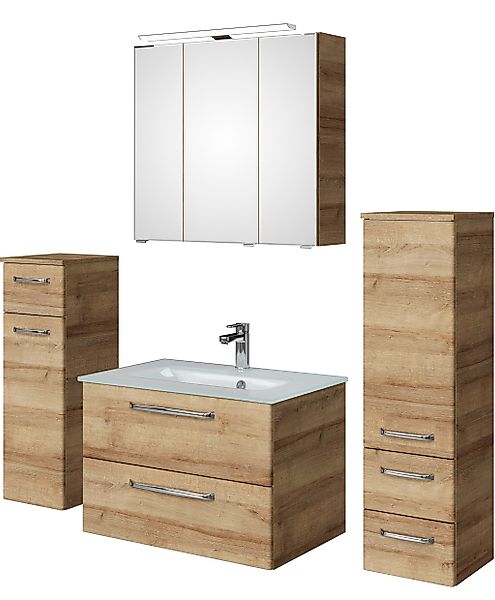 Saphir Badmöbel-Set "Badmöbel-Set Trentino 4-teilig Glas-Waschtisch mit LED günstig online kaufen