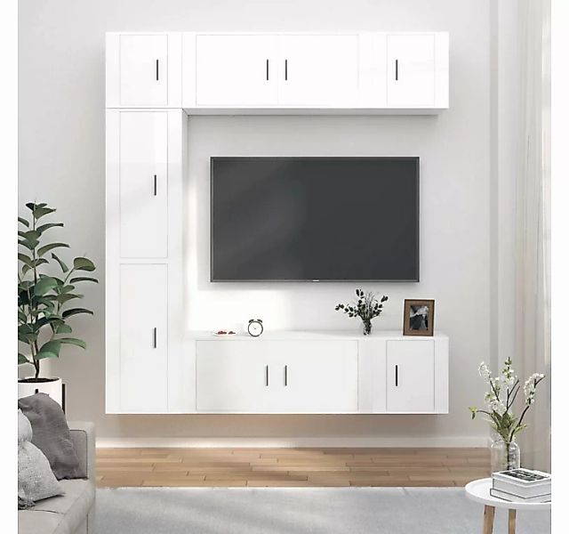 furnicato TV-Schrank 7-tlg. TV-Schrank-Set Hochglanz-Weiß Holzwerkstoff günstig online kaufen