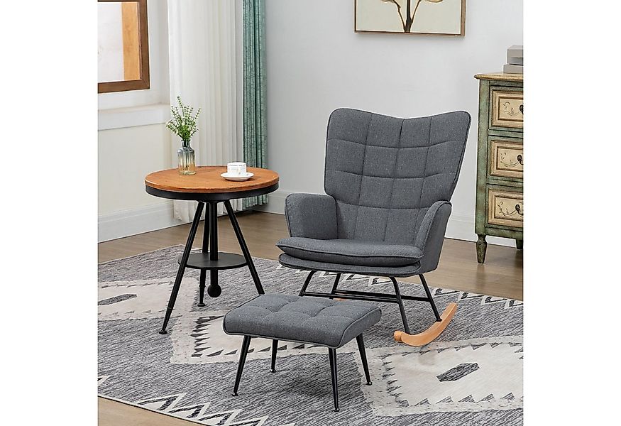 HOMCOM Schaukelsessel mit Hocker, Relaxsessel mit Leinenoptik (Armlehnsesse günstig online kaufen