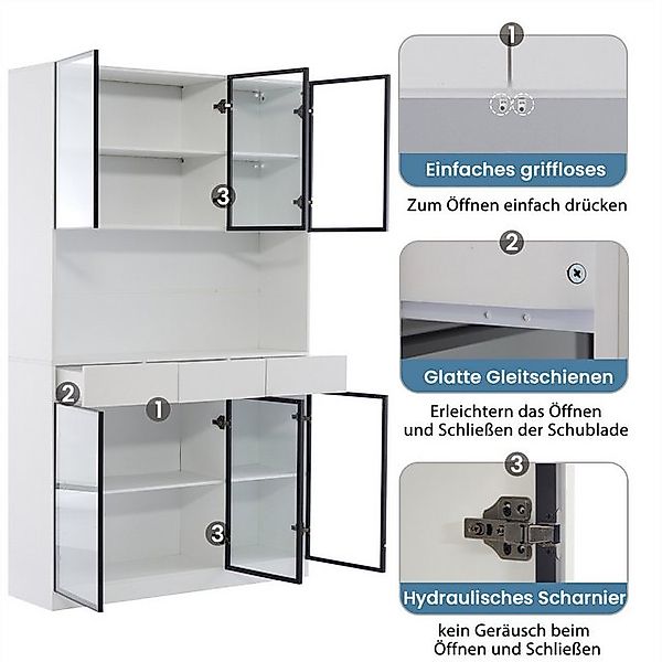 autolock Vitrine 200cm Vitrinenschrank mit LED Lichtern, Glasschrank, Weiß günstig online kaufen