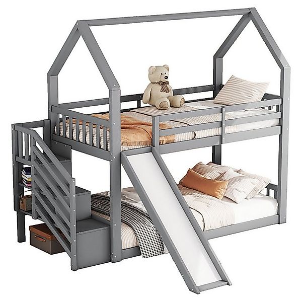 Gotagee Etagenbett mit Stauraumtreppe und Rutsche Hausbett Kinderbett 90x20 günstig online kaufen