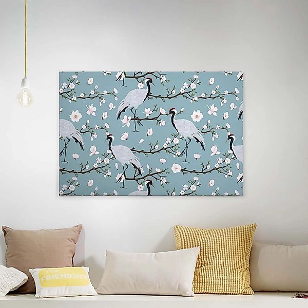 Bricoflor Leinwandbild Mit Kranich Wandbild Mit Vogel Und Kirschblüten In B günstig online kaufen