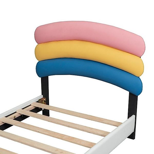 FUROKOY Kinderbett 90x200 cm Regenbogen-Polsterbett mit Lattenrost, PU-Lede günstig online kaufen