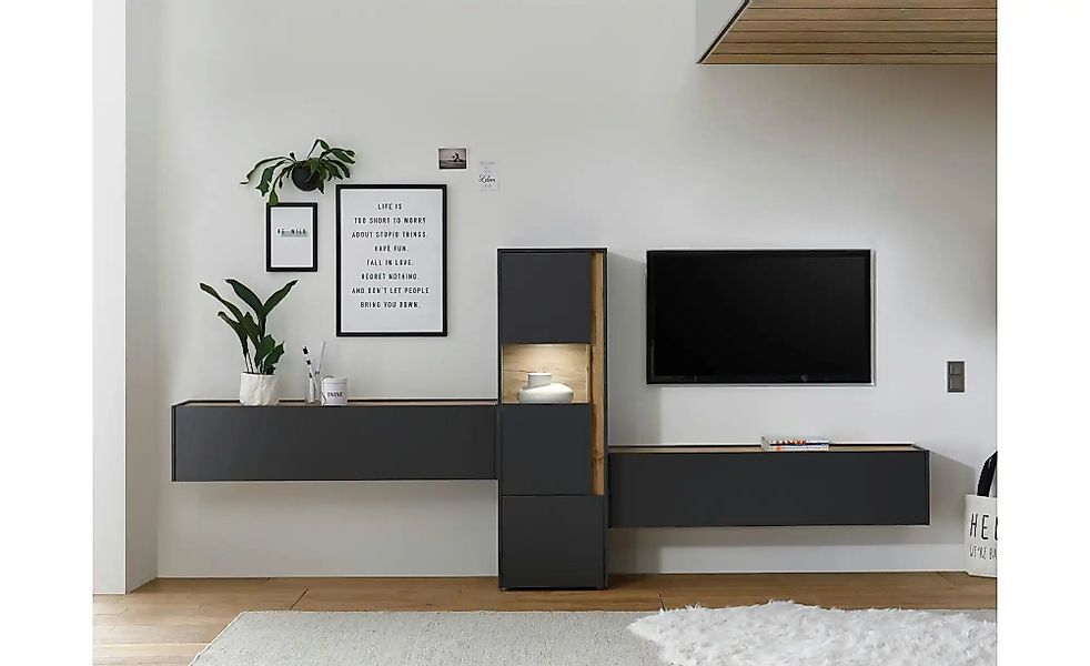 Wohnwand  Cande ¦ grau ¦ Maße (cm): B: 350 H: 155 Kommoden & Sideboards > W günstig online kaufen