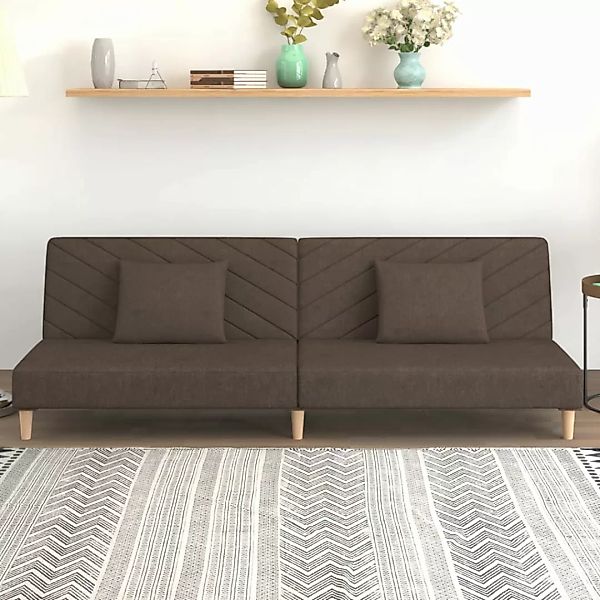 Schlafsofa 2-sitzer Mit 2 Kissen Dunkelbraun Stoff günstig online kaufen