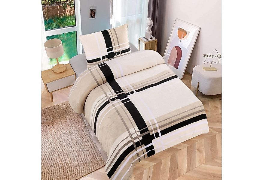 One Home Bettwäsche Winter Cashmere Touch Adzo, Fleece, 2 teilig, gestreift günstig online kaufen