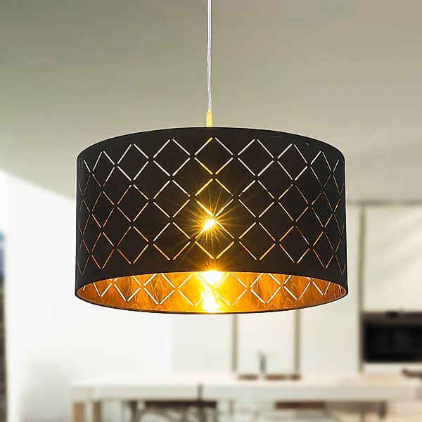 Globo Lighting Stoffpendelleuchte  1-flammig  Schirm schwarz/goldfarben   ¦ günstig online kaufen