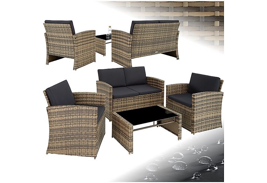 tectake Loungeset Rattan Sitzgruppe mit Sicherheitsglasplatte für 4 Persone günstig online kaufen