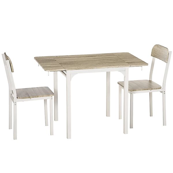 HOMCOM Essgruppe mit 2 Stühlen MDF Stahl Natur+Weiß 110L x 70B x 75H cm günstig online kaufen