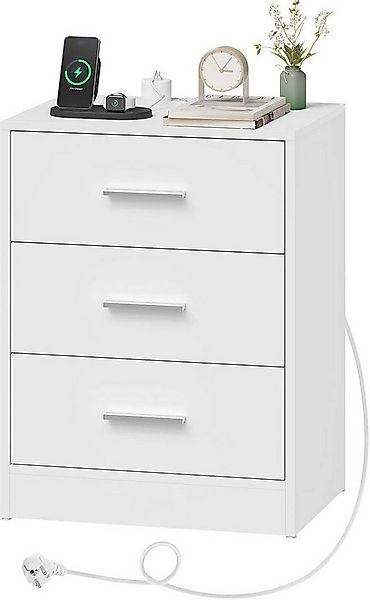 Woltu Nachttisch (1-St), mit Ladefunktion, Steckdose, 3 Schubladen, Modern günstig online kaufen