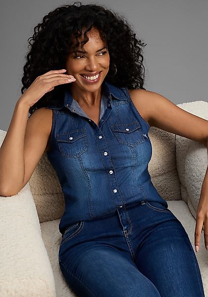 Arizona Jeansbluse mit Knöpfen in Perlmuttoptik günstig online kaufen