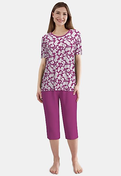 GÖTZBURG Pyjama 3/4 Arm, 7/8 Hose, Rundhalsausschnitt, geblümt, Baumwolle günstig online kaufen