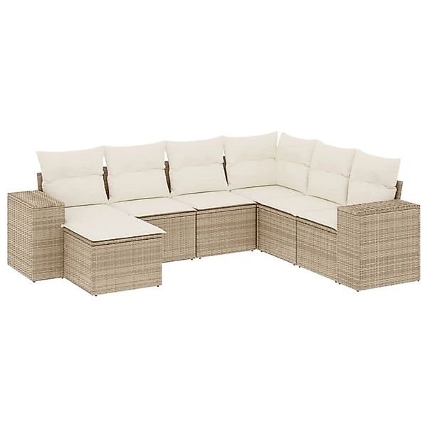 vidaXL 7-Tlg Garten-Sofagarnitur mit Kissen Beige Poly Rattan 3255235 günstig online kaufen
