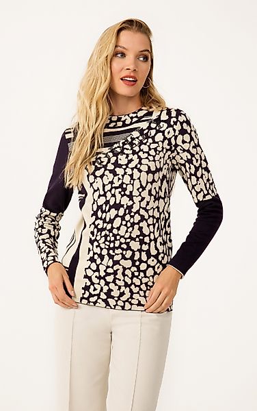 Passioni Strickpullover mit Leoprint und Strasslogo günstig online kaufen