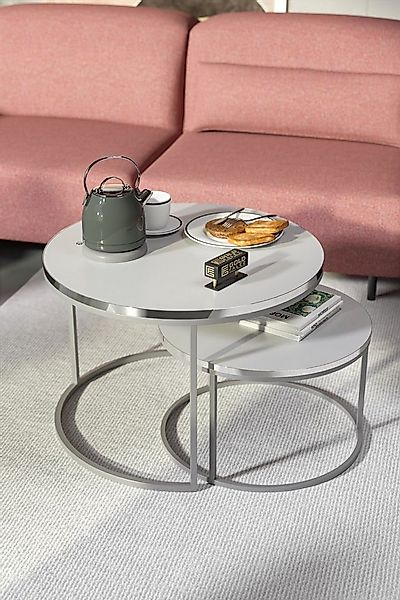 en.casa Couchtisch (2-St), 2-teilig, rund, weiß günstig online kaufen