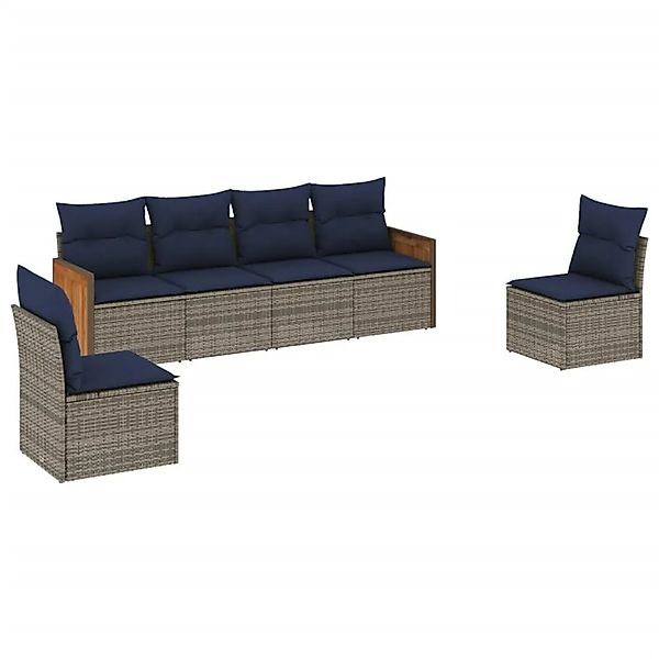 vidaXL 6-Tlg Gartensofa-Set mit Kissen Grau Polyrattan 3227545 günstig online kaufen