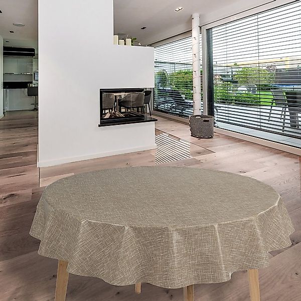 laro Tischdecke Wachstuch-Tischdecken Beige Leinenoptik Rund günstig online kaufen