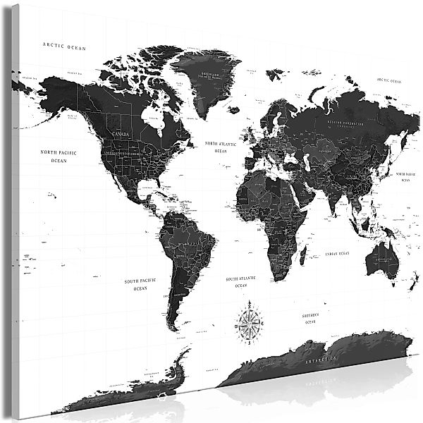 Wandbild - Black And White Map (1 Part) Wide günstig online kaufen