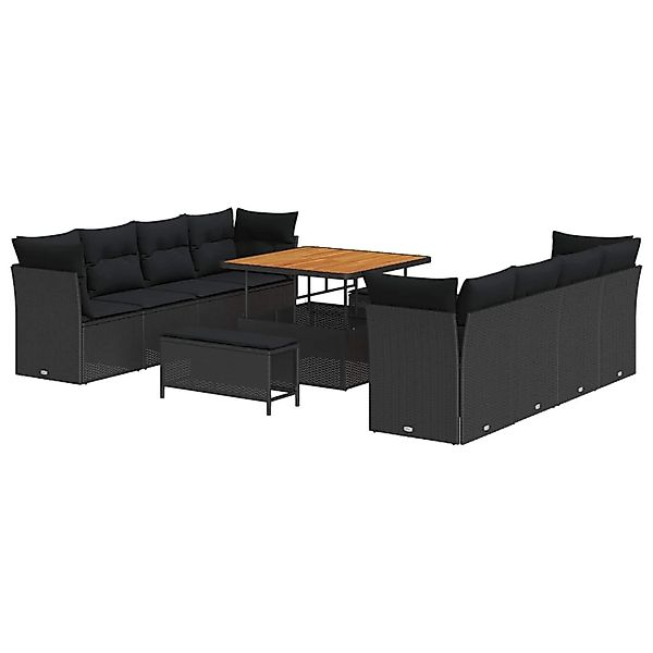 vidaXL Gartensofa-set mit Kissen 11-Tlg Schwarz Poly-Rattan 3363414 günstig online kaufen