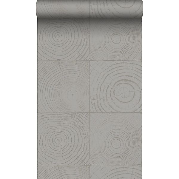 Origin Wallcoverings Tapete Querschnitte von Baumstämmen Dunkelgrau 53 cm x günstig online kaufen