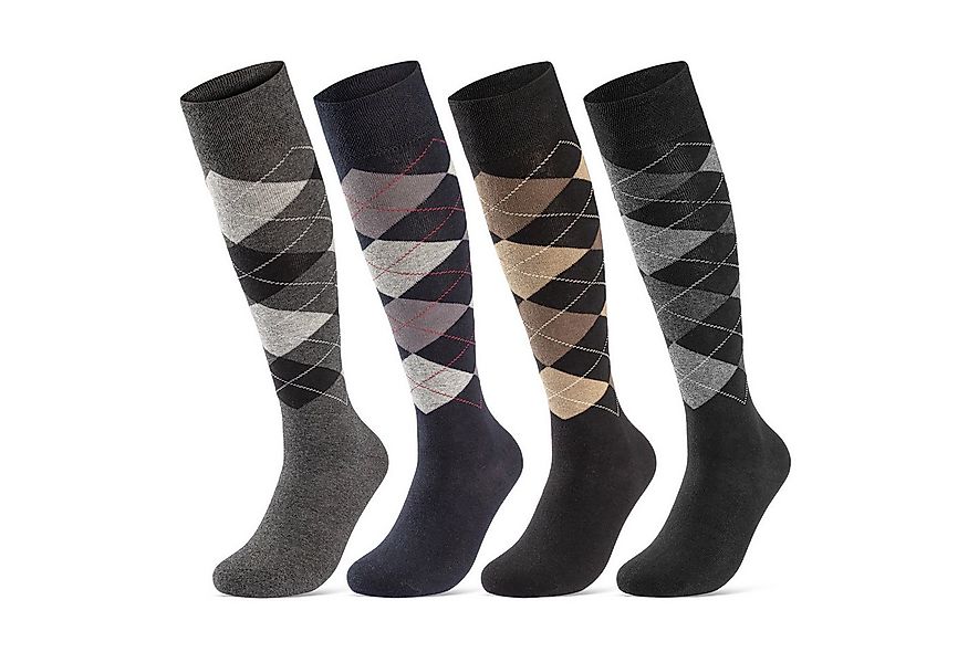 sockenkauf24 Kniestrümpfe 4 Paar Herren Strümpfe Karo Muster Baumwolle (Far günstig online kaufen
