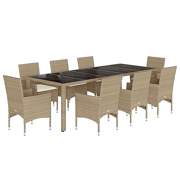 vidaXL 9-Tlg Garten-Essgruppe mit Kissen Beige Poly Rattan Glas 3278595 günstig online kaufen
