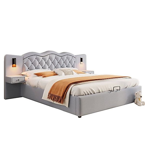 Gotagee Polsterbett Doppelbett 160x200cm Jugendbett mit USB Stauraumbett Er günstig online kaufen