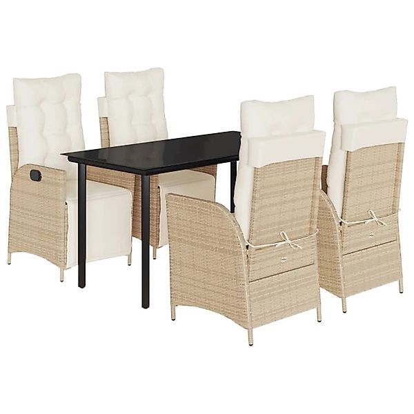 vidaXL 5-Tlg Garten-Essgruppe mit Kissen Beige Poly Rattan 3213443 günstig online kaufen