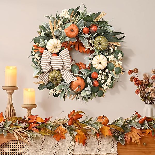 Kunstkranz Herbstkranz 45 cm mit Schleife günstig online kaufen
