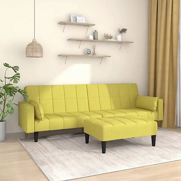 Vidaxl Schlafsofa 2-sitzer Mit 2 Kissen & Hocker Grün Stoff günstig online kaufen