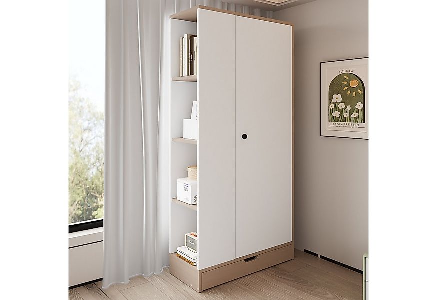 Odikalo Kleiderschrank Eckkleiderschrank mit Schubladen weiss natur (Kleide günstig online kaufen