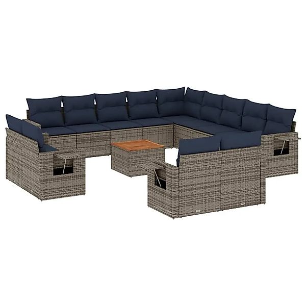 vidaXL 14-Tlg Gartensofa-Set mit Kissen Grau Polyrattan 3224843 günstig online kaufen