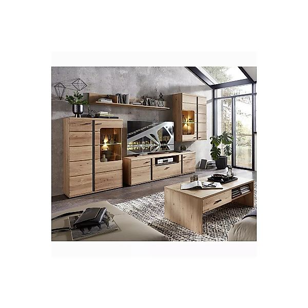 Wohnzimmer Set inkl. Massivholzfronten und Beleuchtung STAVEN-36 in Old Art günstig online kaufen