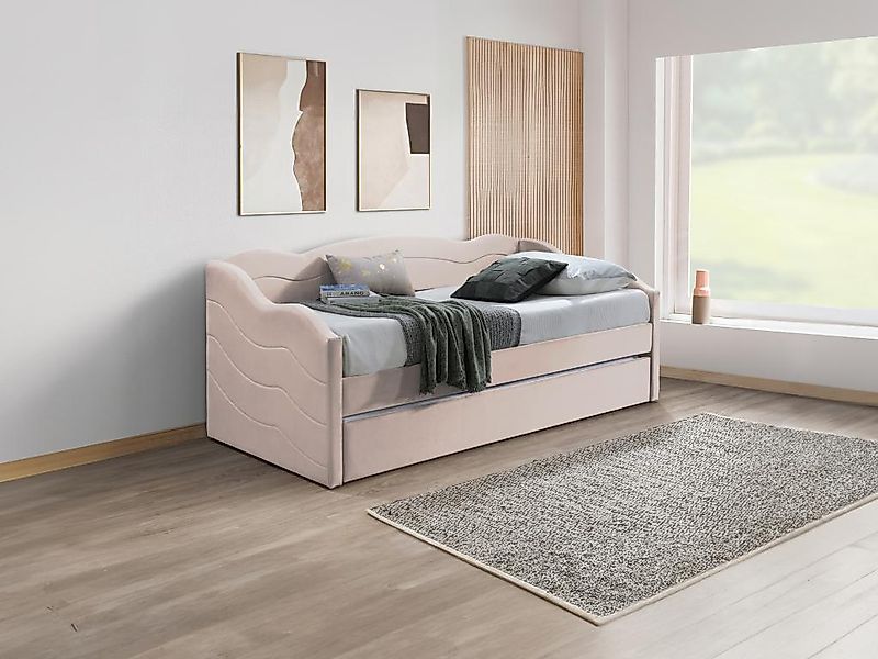 Ausziehbett mit Matratze - 2 x 90 x 190 cm - Samt - Rosa - LENVIA günstig online kaufen