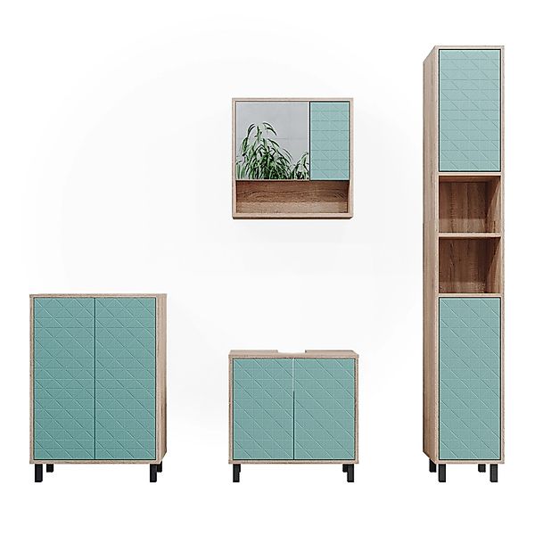 Vicco Badmöbel-Set Agasta Mintgrün/Sonoma 4 Teile mit Hochschrank günstig online kaufen