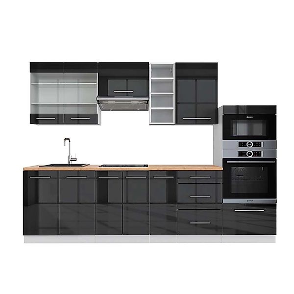 Vicco Fame-Line Küchenschränke Anthrazit Hochglanz/Weiß 280 cm AP Eiche ohn günstig online kaufen