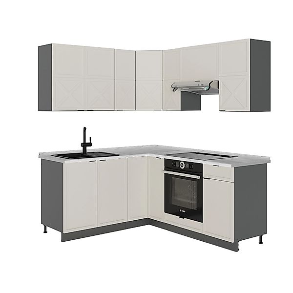 Vicco Fame-Line Eckküche GrauBeige/Anthrazit 160 x 190 cm AP Marmor günstig online kaufen