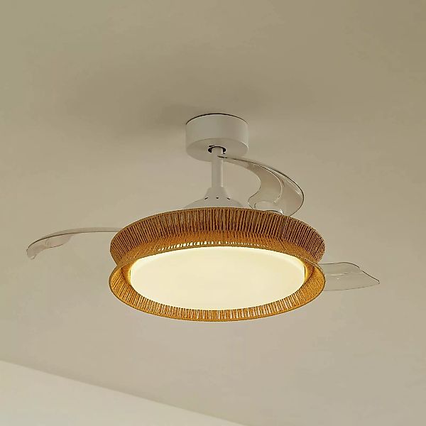 Lucande LED-Ventilator Lineta, weiß, Seil, Ø 103 cm, leise günstig online kaufen