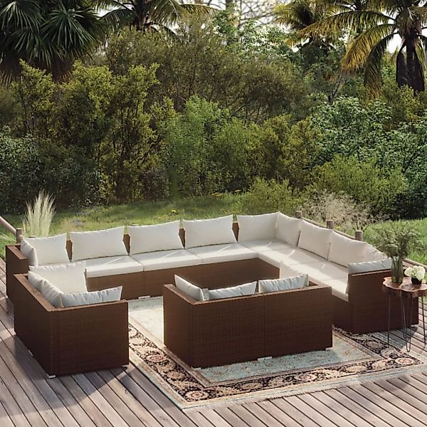 Vidaxl 12-tlg. Garten-lounge-set Mit Kissen Braun Poly Rattan günstig online kaufen