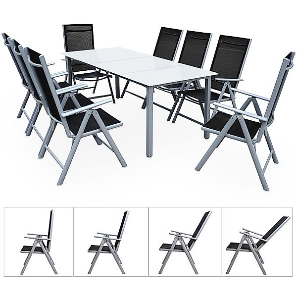 Gartensitzgruppe Bern 9-tlg 8 Personen Silber Alu Milchglas Glas günstig online kaufen