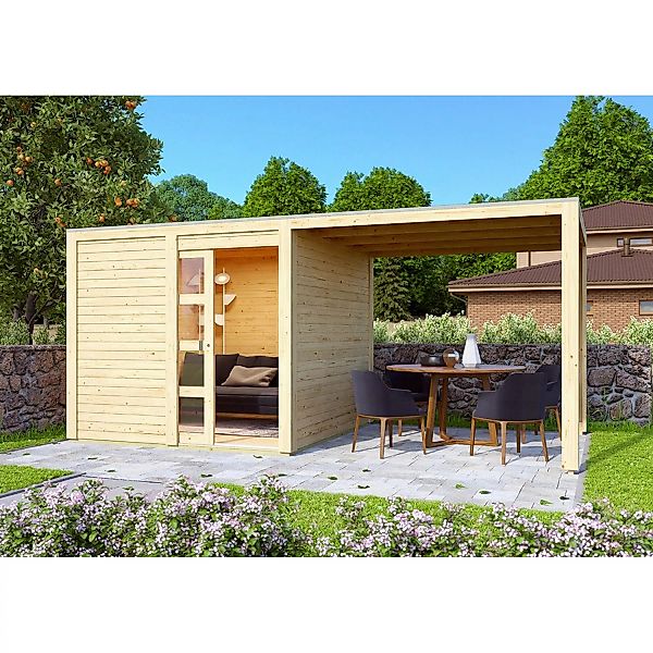 Karibu Holz-Gartenhaus Cuadrado Natur Flachdach Unbehandelt 242 cm x 242 cm günstig online kaufen