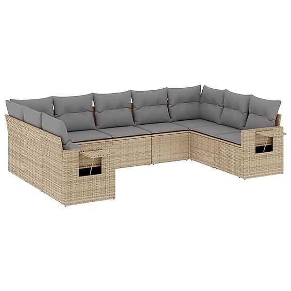 vidaXL 9-Tlg Garten-Sofagarnitur mit Kissen Beige Poly Rattan 3252936 günstig online kaufen