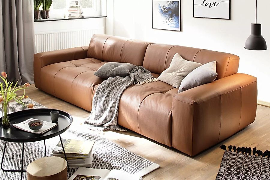 KAWOLA Big Sofa PALACE 3-Sitzer mit Sitztiefenverstellung Leder brandy günstig online kaufen