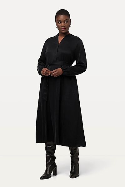 Ulla Popken Maxikleid Cupro-Midikleid Stehkragen V-Ausschnitt günstig online kaufen