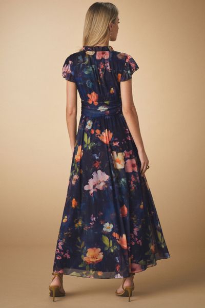 Next Midikleid Plissiertes Mesh-Midikleid mit V-Ausschnitt günstig online kaufen