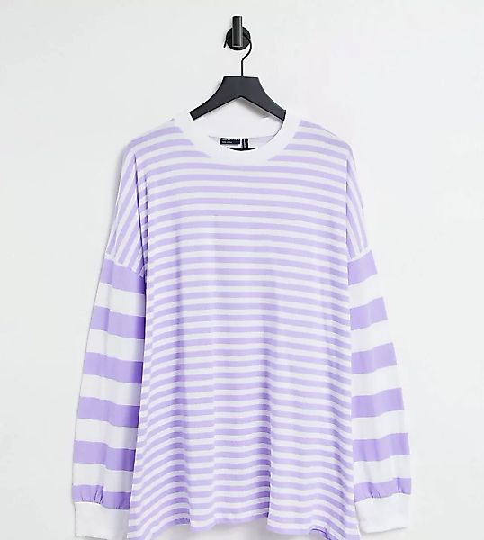 ASOS DESIGN Tall – Langärmliges Oversize-Shirt mit Streifen in Flieder-Lila günstig online kaufen
