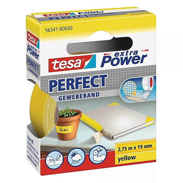 Tesa Extra Power Perfect Gewebeband Gelb 2,75 m x 19 mm günstig online kaufen