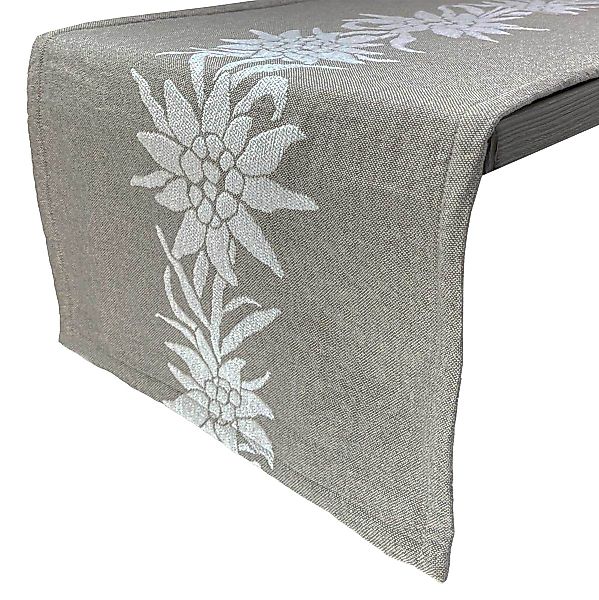 Tischläufer Severin 43 x 130 cm - Edelweissranke auf softem Leinengrund günstig online kaufen